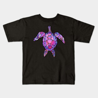 Pink Sea Turtles and Friends on Navy Blue Backgroud Kids T-Shirt